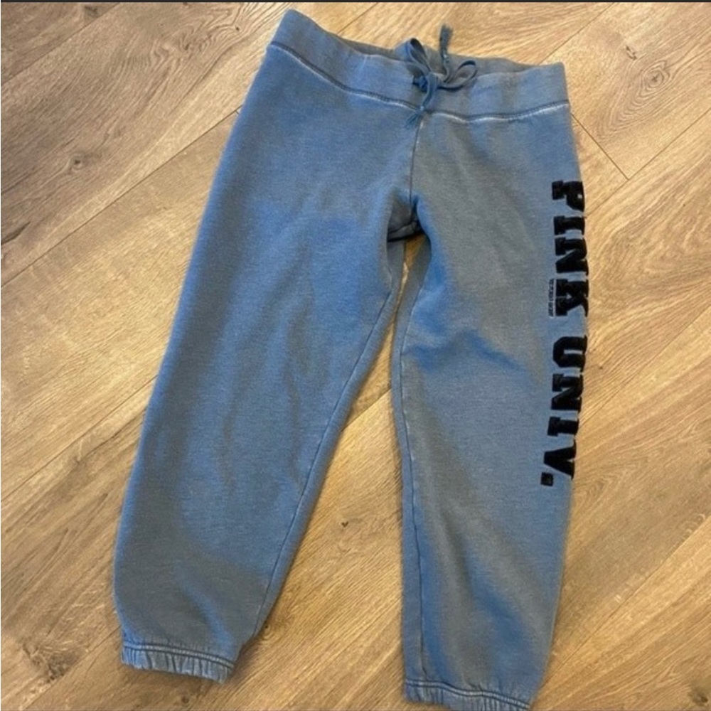 Victoria’s Secret PINK Blue and Velvet Spellout Sweatpants Joggers Size Small
